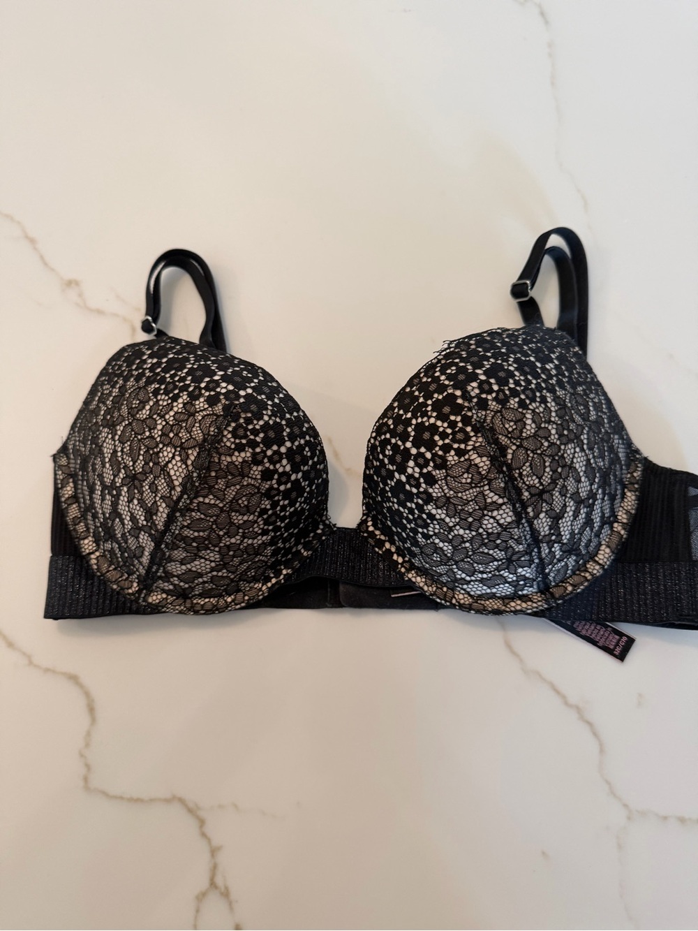 Victoria's Secret Black Lace Plunge Push-Up Bra with Nude Lining